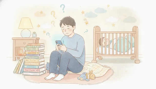 深夜スマホで検索する父（水彩イラスト）